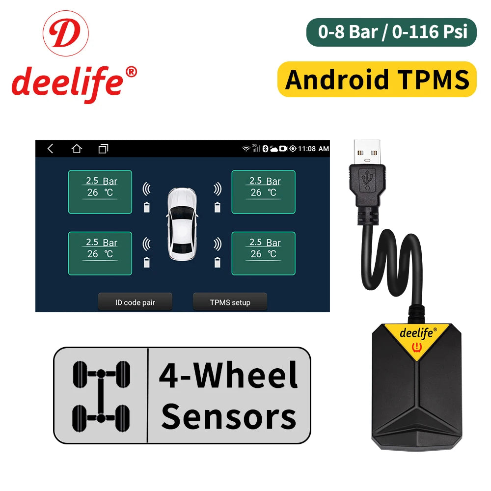 Deelife Android TPMS – Real-Time Tire Monitoring via Car Radio/DVD Screen