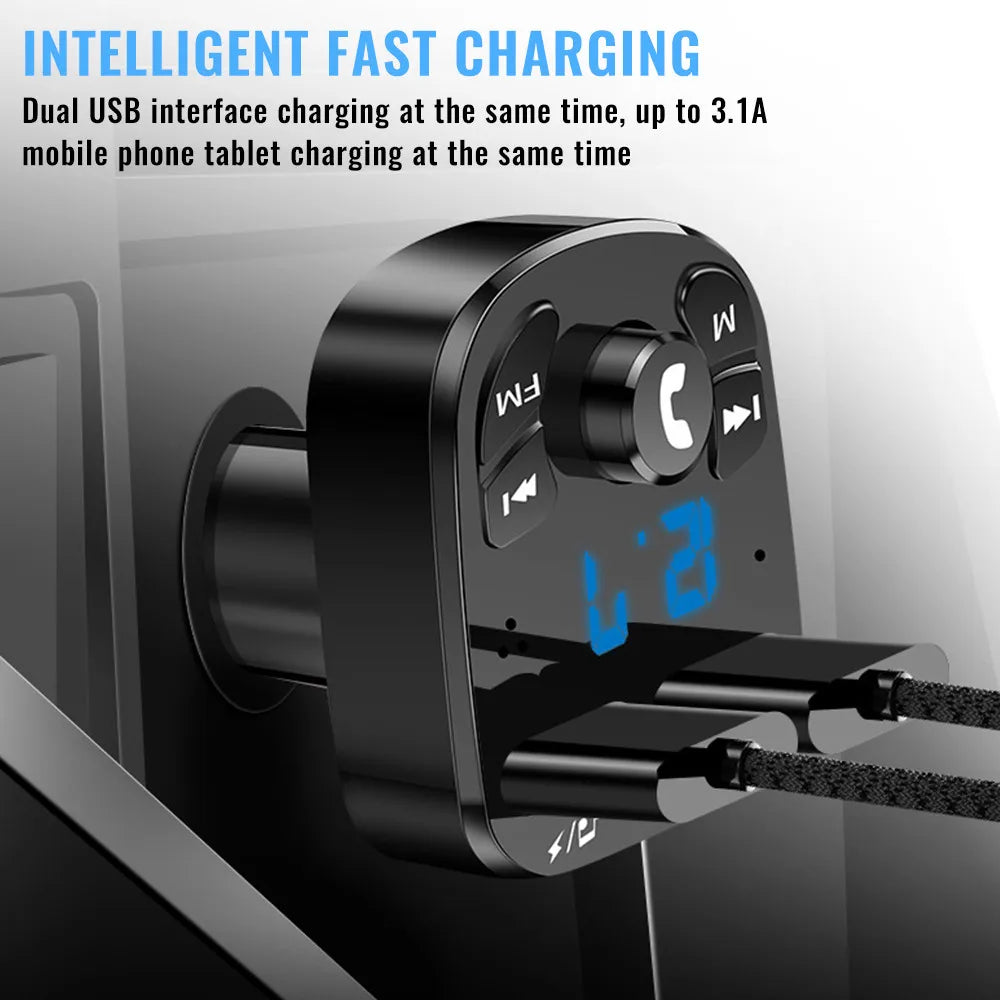 Bluetooth 5.0 FM Transmitter & Dual USB Car Charger