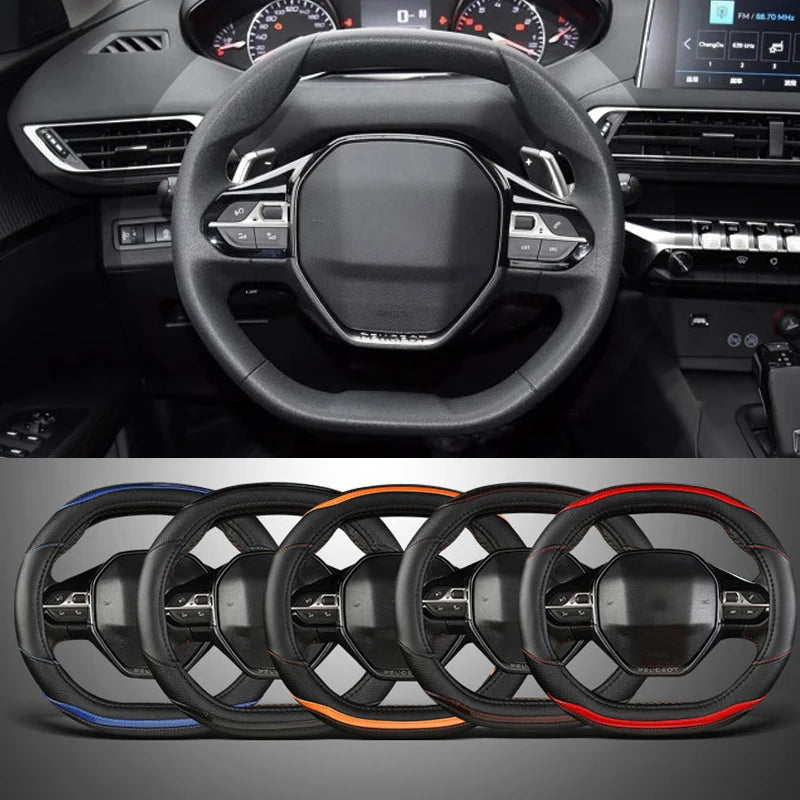 Carbon Fiber + PU Leather Steering Wheel Cover (Peugeot 3008/4008/5008)