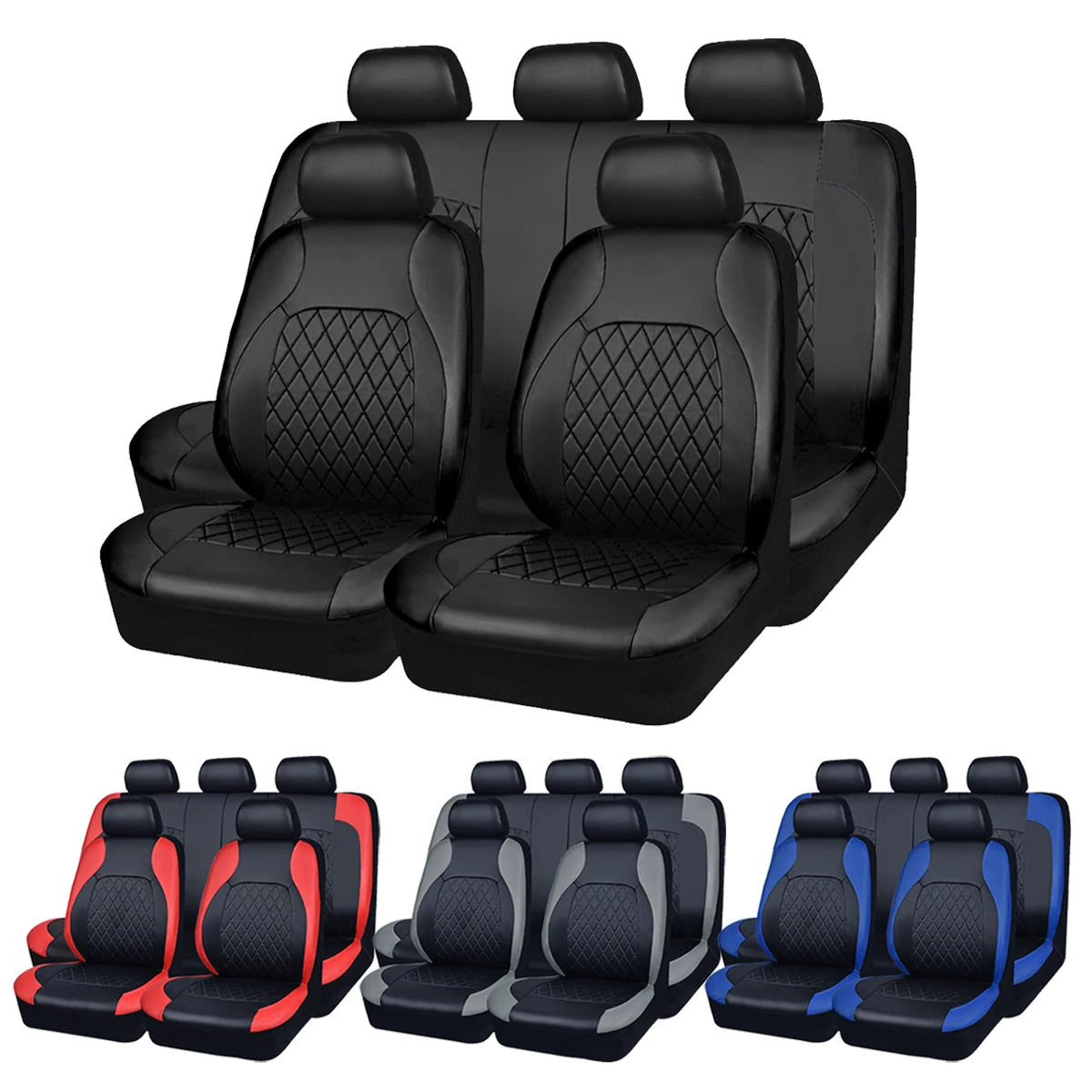 All-Season Quilted PU Leather Seat Covers (Full Set)
