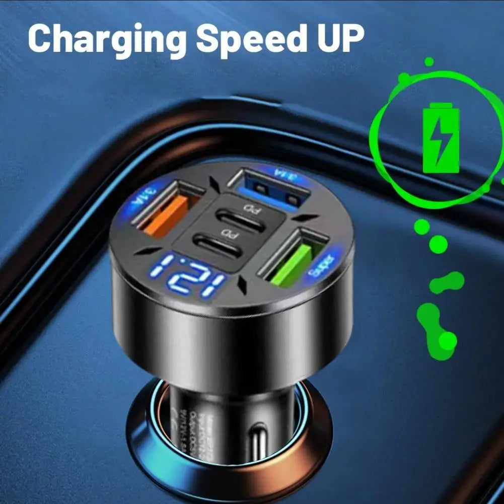 3-Port Digital Display Car Charger (PD Fast Charging)