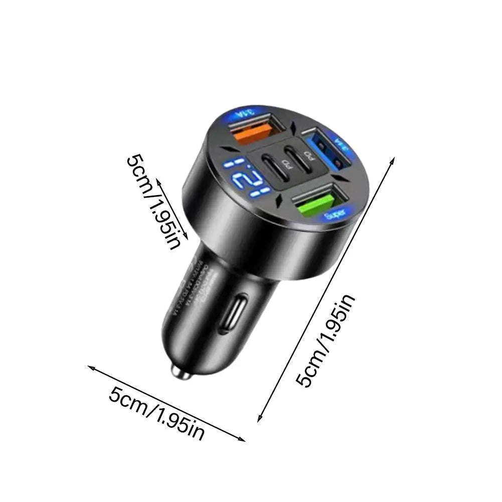 3-Port Digital Display Car Charger (PD Fast Charging)