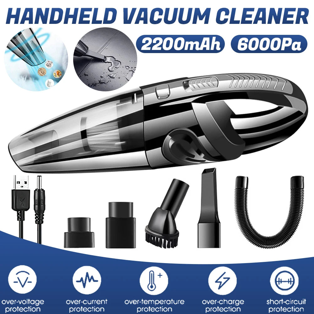 12000Pa Cordless Car Vacuum (Wet/Dry, USB-C Charging)