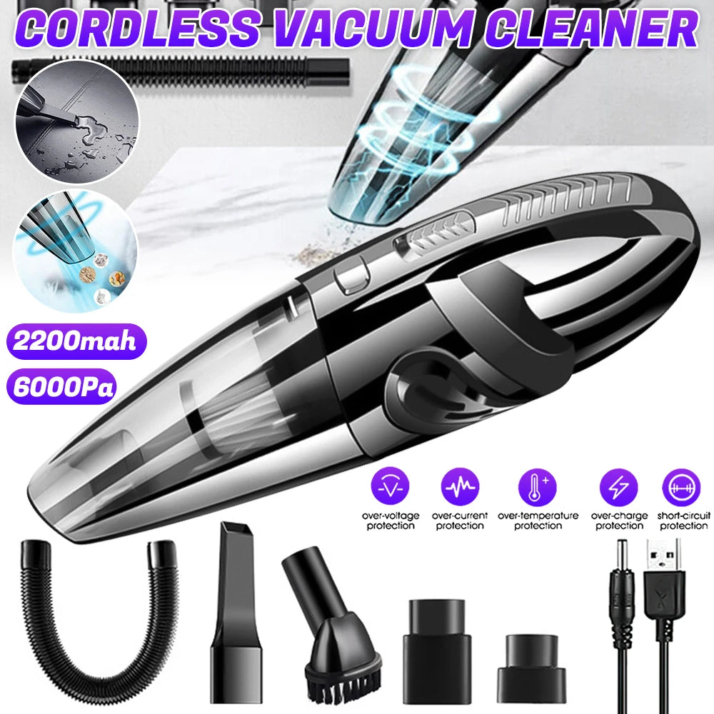 12000Pa Cordless Car Vacuum (Wet/Dry, USB-C Charging)