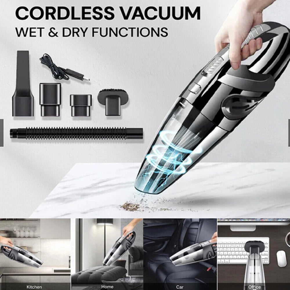 12000Pa Cordless Car Vacuum (Wet/Dry, USB-C Charging)