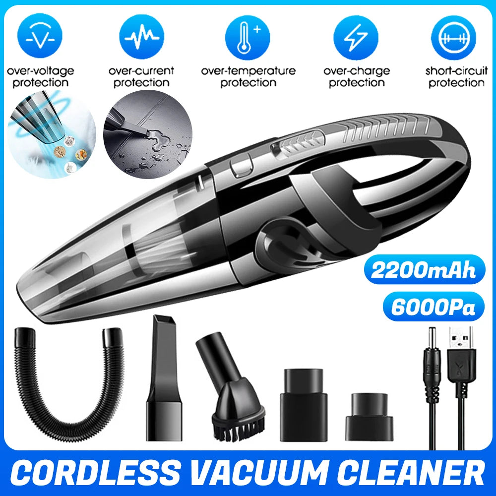 12000Pa Cordless Car Vacuum (Wet/Dry, USB-C Charging)