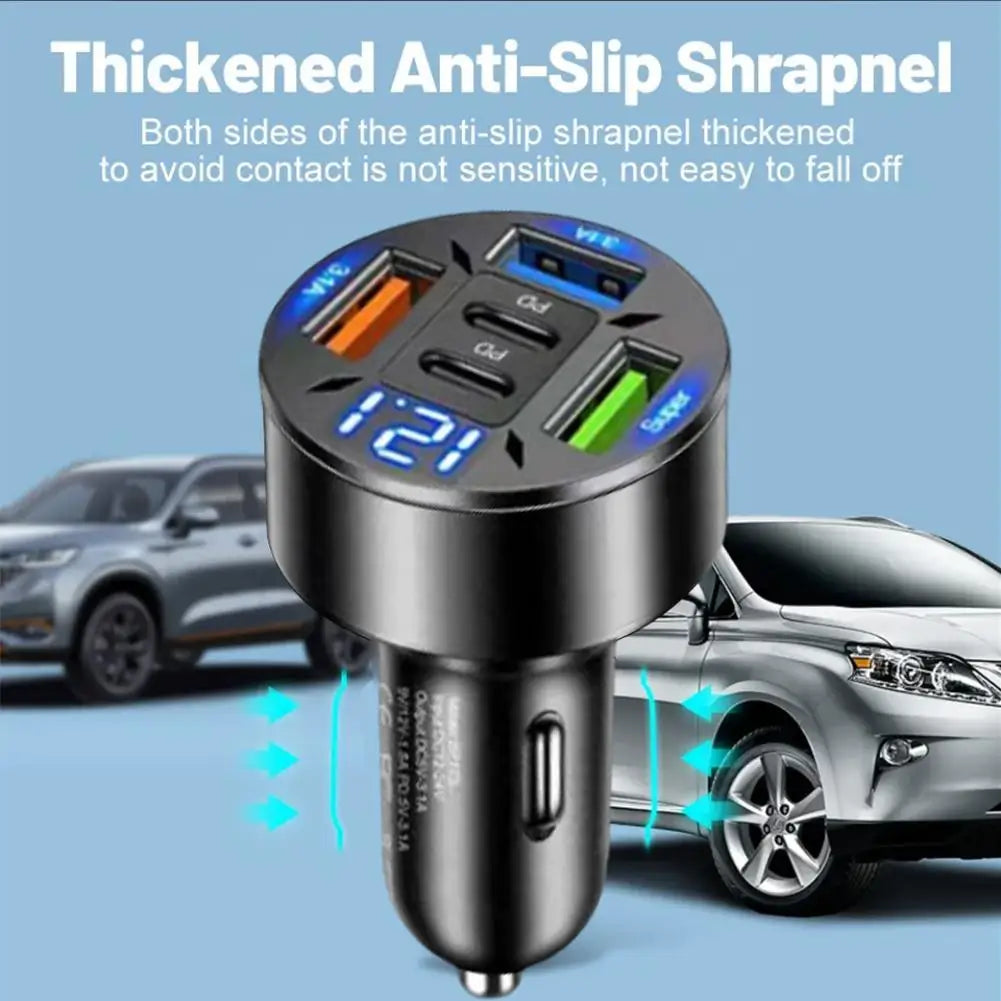 3-Port Digital Display Car Charger (PD Fast Charging)