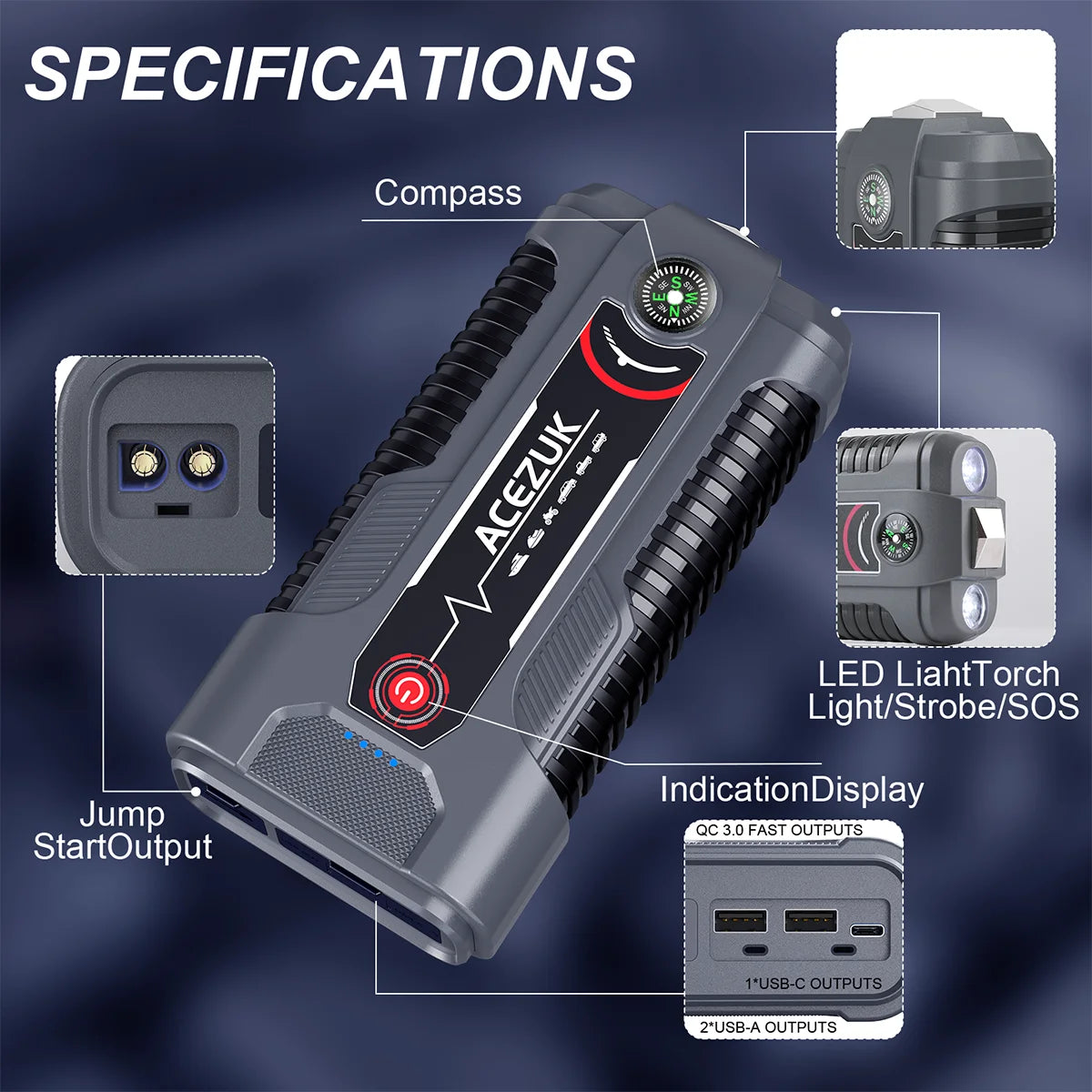 12V Portable Car Jump Starter & Battery Booster