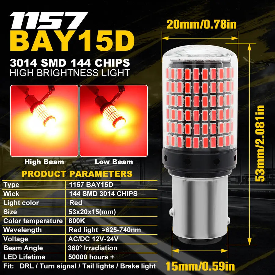 2x 1157 BAY15D LED Bulbs – 144 SMD (Brake/Reverse/Tail Lights)