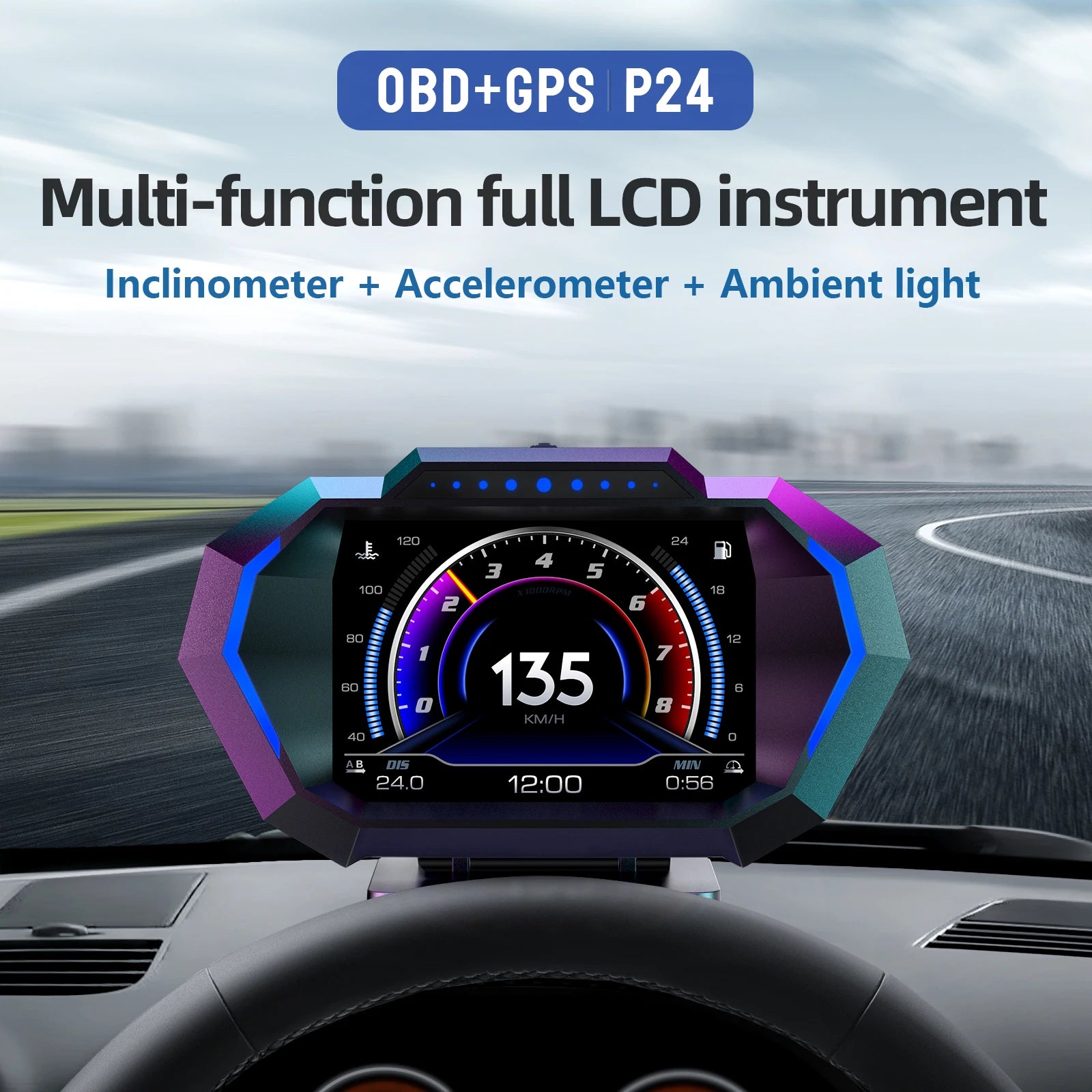 P24 OBD2 + GPS Head-Up Display (HUD) – Multi-Function On-Board Computer