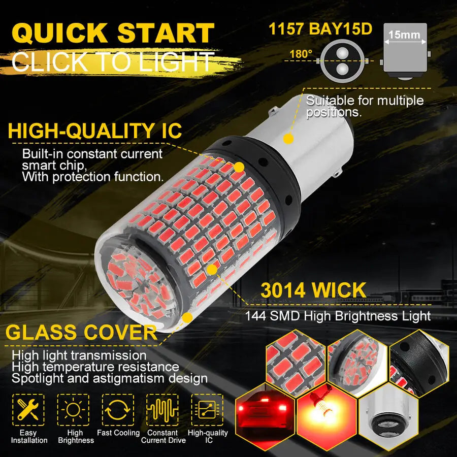 2x 1157 BAY15D LED Bulbs – 144 SMD (Brake/Reverse/Tail Lights)